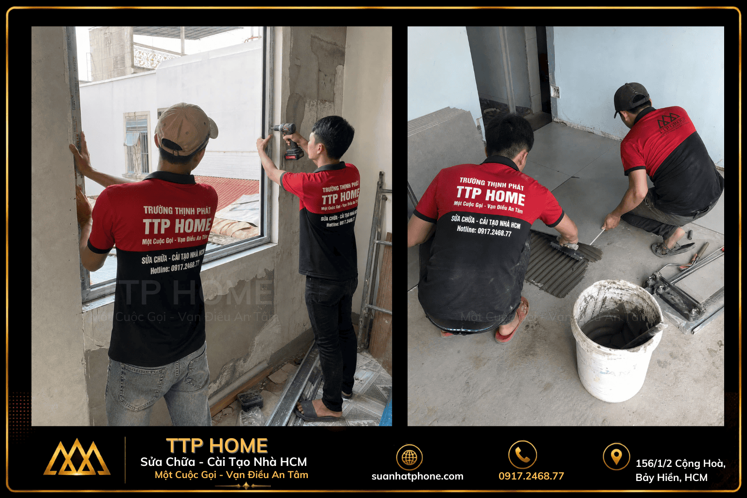 Đội ngũ thợ TTP HOME đang thực hiện các công tác sửa nhà trọn gói tại HCM